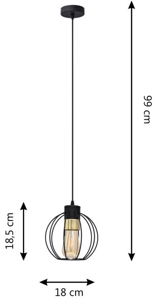Lustră pe cablu STARLIGHT 1xE27/15W/230V neagră/aurie
