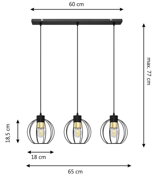 Lustră pe cablu STARLIGHT 3xE27/15W/230V neagră/aurie
