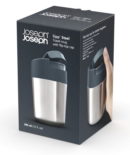 Cană de voiaj argintiu-albastru 340 ml Sipp – Joseph Joseph