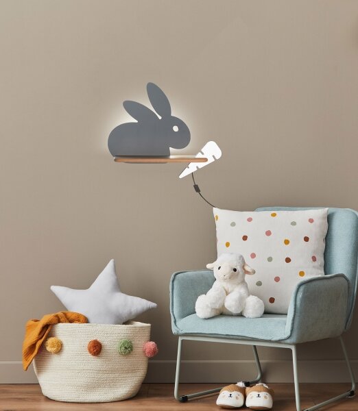 Aplică LED cu raft pentru copii RABBIT LED/4W/230V gri/alb/lemn