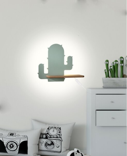 Aplică LED cu raft pentru copii CACTUS LED/4W/230V verde/lemn