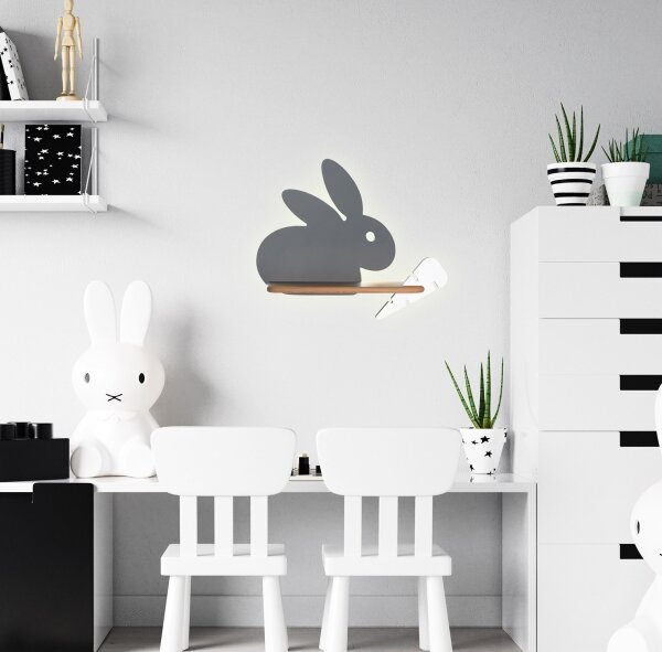 Aplică LED cu raft pentru copii RABBIT LED/4W/230V gri/alb/lemn