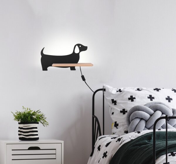 Aplică LED cu raft pentru copii DOG LED/5W/230V negru/lemn