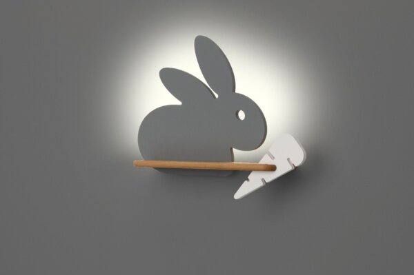 Aplică LED cu raft pentru copii RABBIT LED/4W/230V gri/alb/lemn