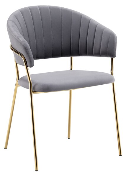 Fotoliu de sufragerie de design, gri-maro Velvet gold crom auriu, DASMIN TIP 1
