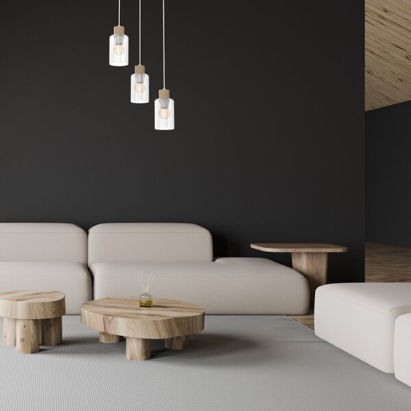 Lustră pe cablu MADERA 3xE27/60W/230V albă/lemn