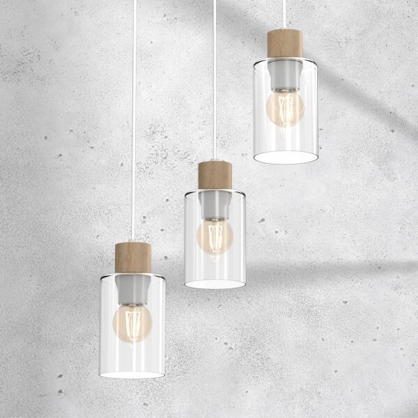 Lustră pe cablu MADERA 3xE27/60W/230V albă/lemn