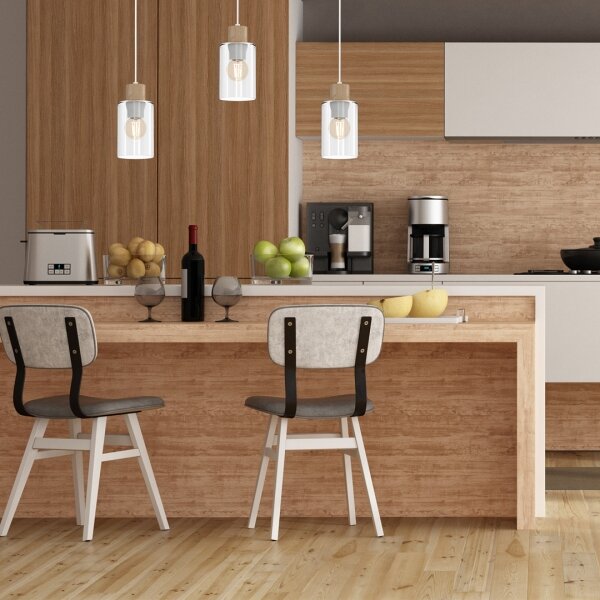 Lustră pe cablu MADERA 1xE27/60W/230V albă/lemn