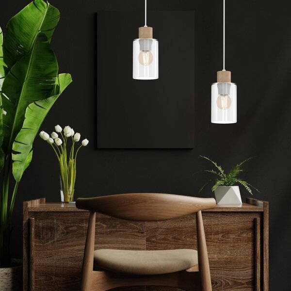Lustră pe cablu MADERA 1xE27/60W/230V albă/lemn