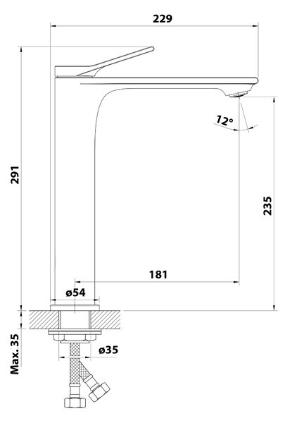 Aqualine Baterie pentru chiuvetă cu stand-up Aqualine, BOLERO, înaltă, fără priză, crom, BC006