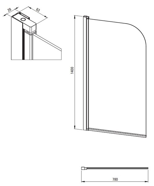 Deante Jasmin, paravan de baie pivotant cu 1 aripă 80x140 cm, sticlă transparentă de 5 mm, profil cromat, KTJ_076P