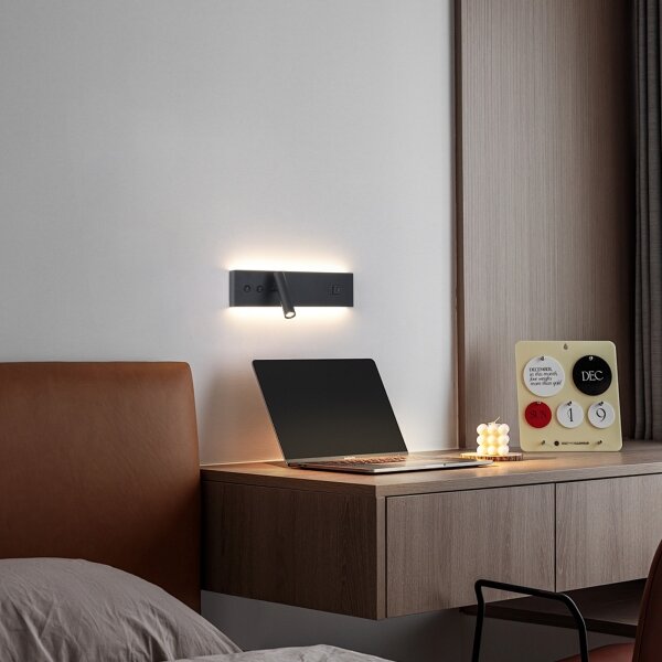 Brilagi-LED Aplica de perete cu spot și port USB NOCTIS LED/3W/230V+LED/9W negru