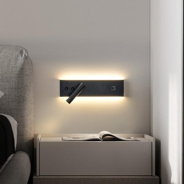 Brilagi-LED Aplica de perete cu spot și port USB NOCTIS LED/3W/230V+LED/9W negru