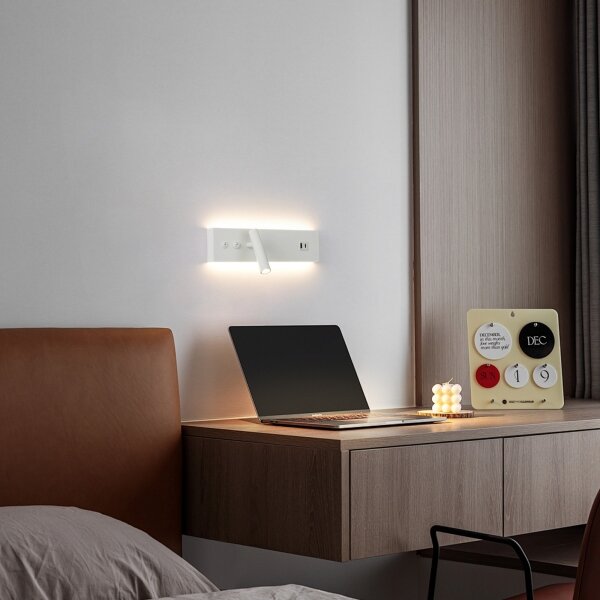 Brilagi-LED Aplica de perete cu spot și port USB NOCTIS, LED/3W/230V+LED/9W, albă