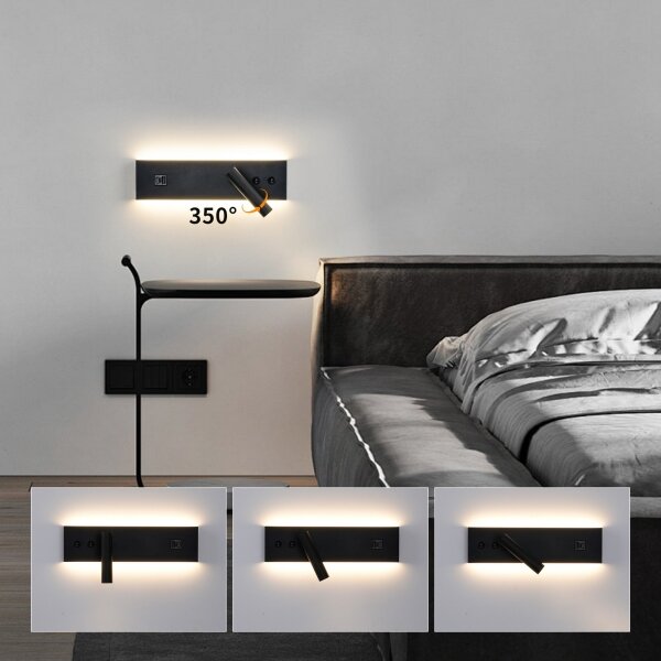 Brilagi-LED Aplica de perete cu spot și port USB NOCTIS LED/3W/230V+LED/9W negru