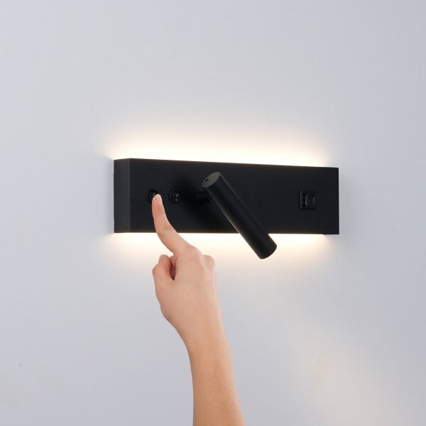 Brilagi-LED Aplica de perete cu spot și port USB NOCTIS LED/3W/230V+LED/9W negru