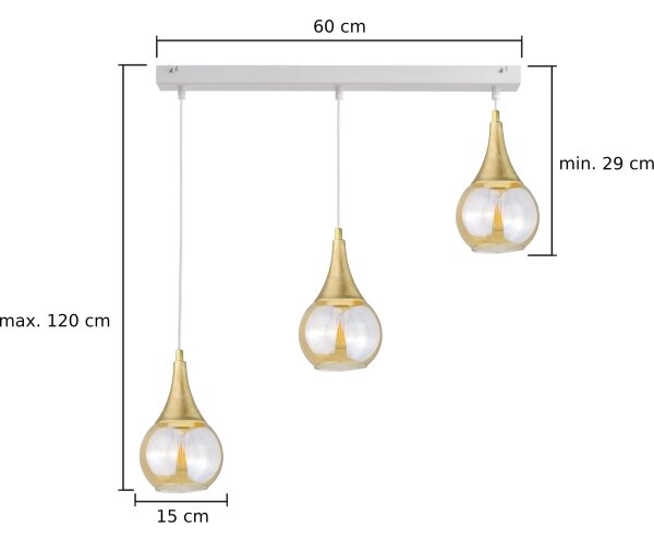 Lustră pe cablu LACRIMA WHITE 3xE27/60W/230V
