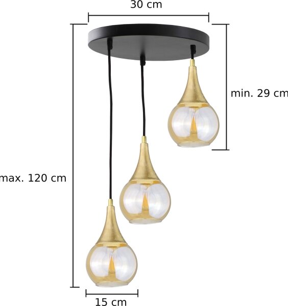 Lustră pe cablu LACRIMA HONEY 3xE27/60W/230V d. 30 cm