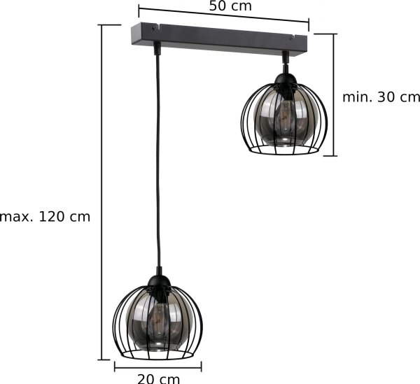 Lustră pe cablu SOLO BLACK 2xE27/60W/230V