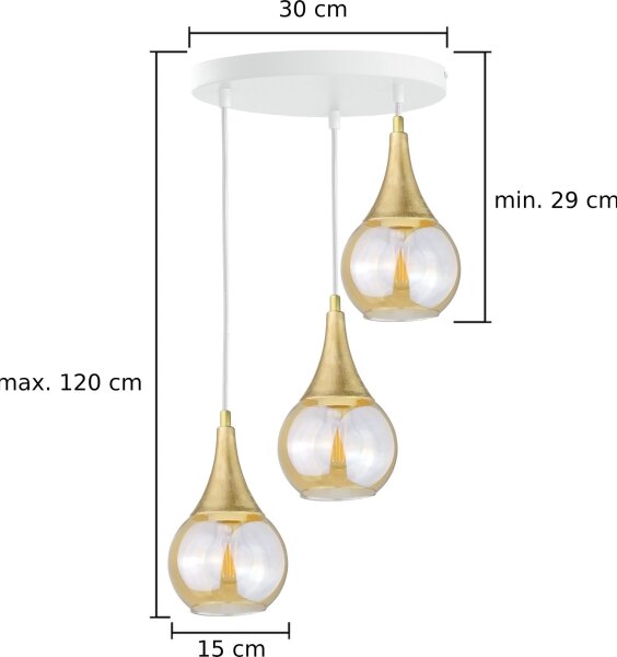 Lustră pe cablu LACRIMA WHITE 3xE27/60W/230V d. 30 cm