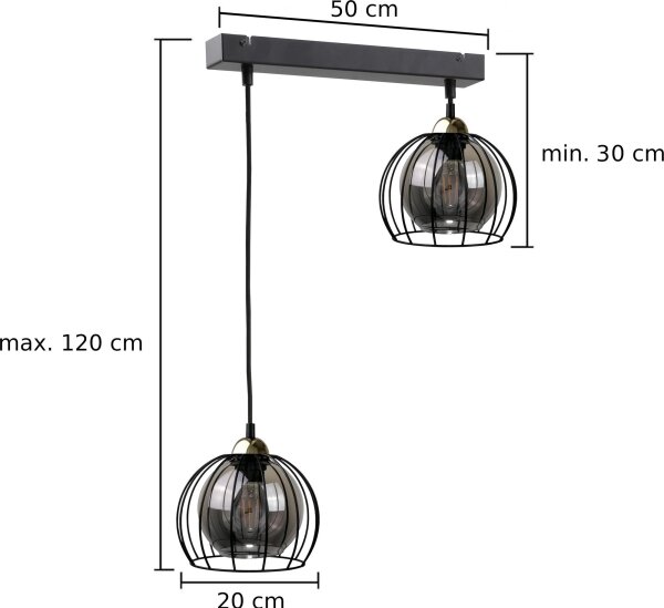 Lustră pe cablu SOLO BLACK 2xE27/60W/230V neagră/aurie