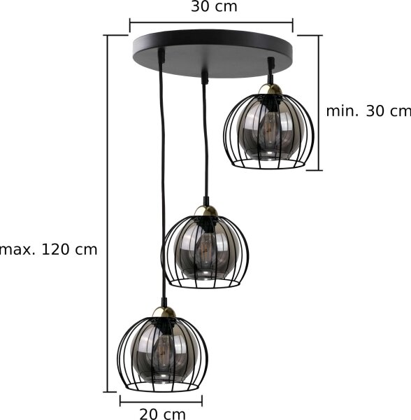 Lustră pe cablu SOLO BLACK 3xE27/60W/230V neagră/aurie
