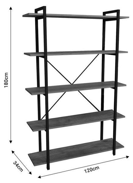 Biblioteca Reson, Antracit - Stejar, 120x34x180 cm
