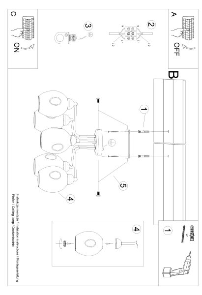 Lustră pe tijă FILLAN 5xE27/60W/230V neagră Sollux SL.1145