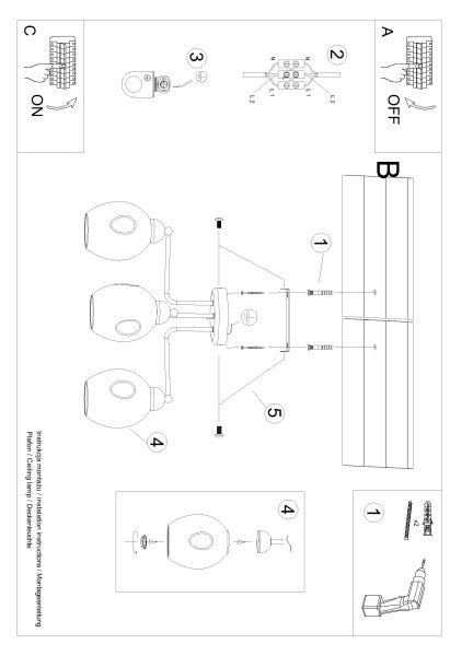 Lustră pe tijă FILLAN 3xE27/60W/230V neagră Sollux SL.1144