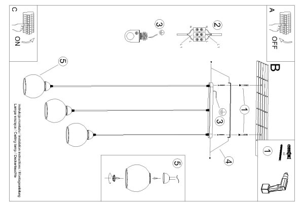 Lustră pe cablu ALINO 3xE27/60W/230V neagră Sollux SL.1142