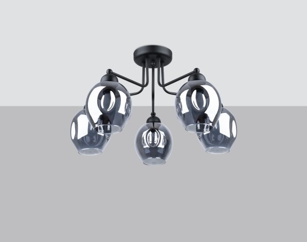 Lustră pe tijă FILLAN 5xE27/60W/230V neagră Sollux SL.1145