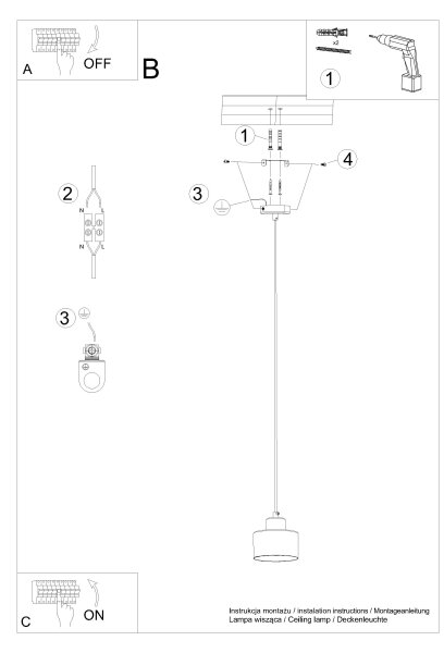 Lustră pe cablu SAVAR 1xE27/60W/230V neagră Sollux SL.1132