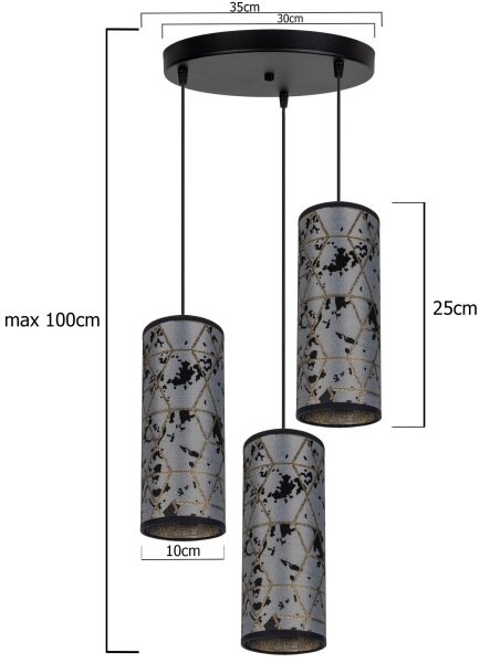 Lustră pe cablu AVALO 3xE27/60W/230V d. 35 cm gri/negru