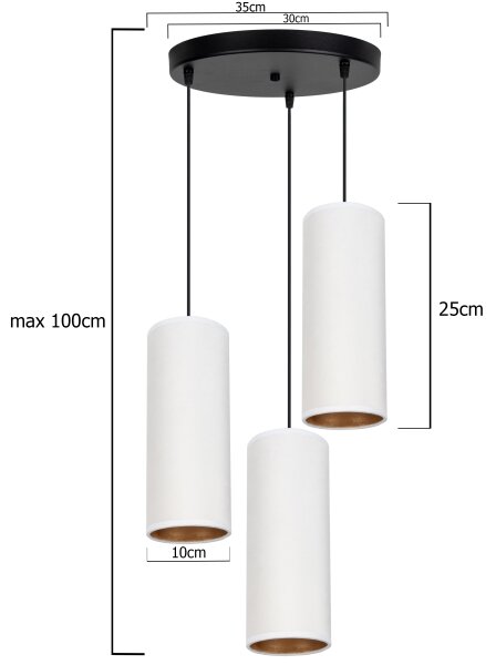Lustr AVALO 3xE27/60W/230V, pr. 35 cm, alb/cupru