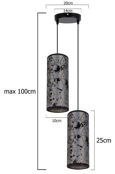 Lustră pe cablu AVALO 2xE27/60W/230V d. 20 cm gri/negru