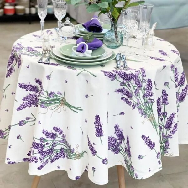 Fata de masa teflonata din bumbac, rotunda cu diametru 140cm, lavanda