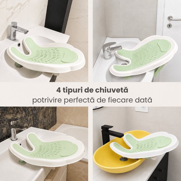 Suport baie bebe Kidizi EasyRinse 2 in 1 Mint – pentru spalarea bebelusului in chiuveta dupa schimbarea scutecului sau in cadita