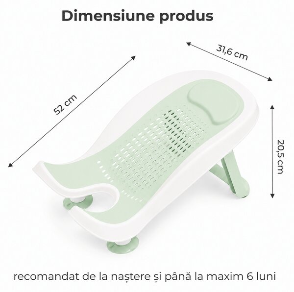 Suport baie bebe Kidizi EasyRinse 2 in 1 Mint – pentru spalarea bebelusului in chiuveta dupa schimbarea scutecului sau in cadita
