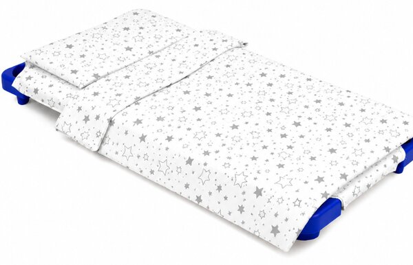 Lenjerie pentru pat stivuibil gradinita Kidizi 133x58 cm – bumbac Oeko-Tex, cearceaf cu elastic, 3 piese, Galaxy Grey