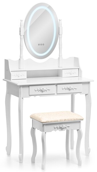 Măsuță de toaletă modernă cu oglindă ovală și iluminare LED