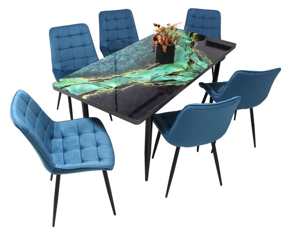 Set masă extensibilă Crystal cu 6 scaune Onix Turcoaz