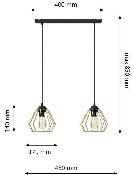 Lustră pe cablu AGAT 2xE27/15W/230V auriu/negru