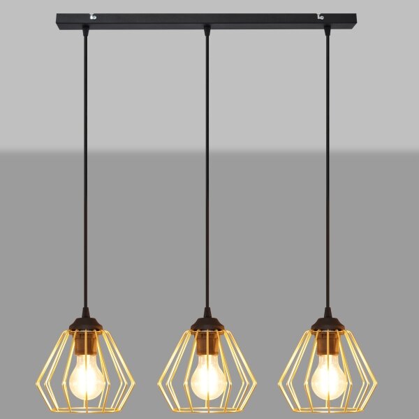 Lustră pe cablu AGAT 3xE27/15W/230V auriu/negru