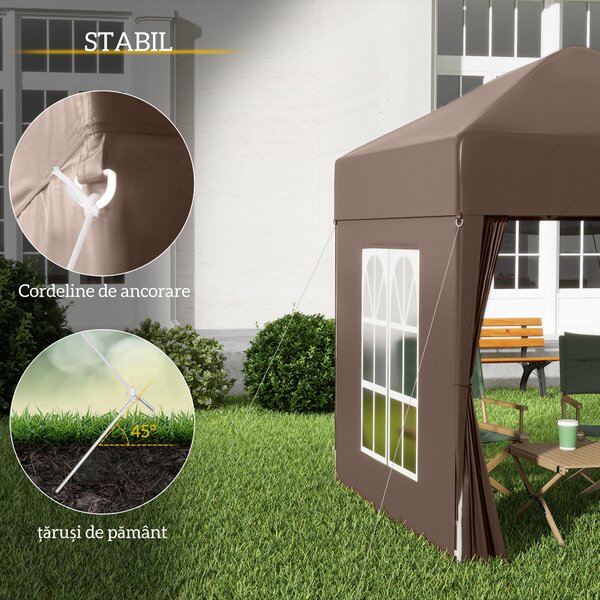Outsunny Pavilion Pop-up Impermeabil cu 4 Pereți Detașabili și Geantă de Transport, 2x2x2.4 m, Maro | Aosom Romania