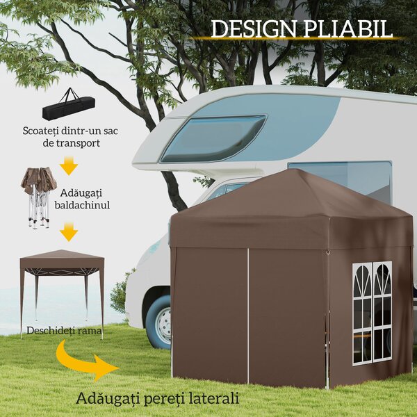 Outsunny Pavilion Pop-up Impermeabil cu 4 Pereți Detașabili și Geantă de Transport, 2x2x2.4 m, Maro | Aosom Romania