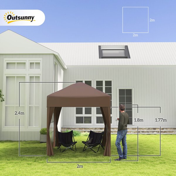 Outsunny Pavilion Pop-up Impermeabil cu 4 Pereți Detașabili și Geantă de Transport, 2x2x2.4 m, Maro | Aosom Romania