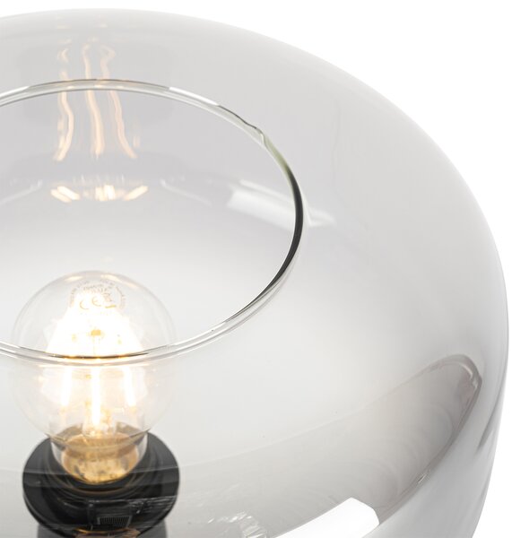 Lampa de masa art deco neagra cu sticla fumurie - Bizle