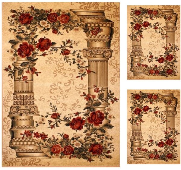 Set 3 Covoare Lotos 532 Coloane, Crem Bej: 2 buc. 80x200 cm, 1 buc. 200x300 cm