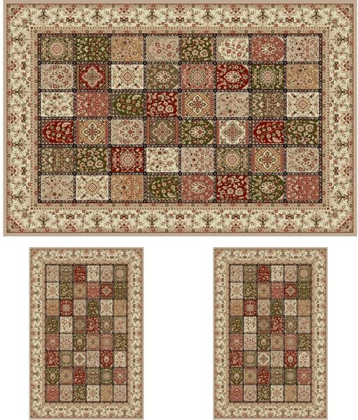 Set 3 Covoare Lotos 1518-110, Crem Bej: 2 buc. 80x150 cm, 1 buc. 200x300 cm
