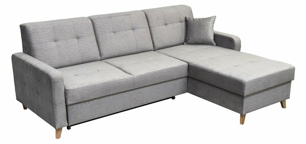 Colțar Boston 602, Funcția de dormit, Gri, Spațiu de depozitare, 223x161x83cm, 105 kg, Picioare: Lemn
